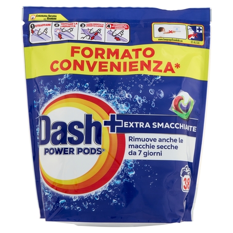 Dash Power Pods Detersivo Lavatrice In Capsule, Azione Extra-Smacchiante, 38 Lavaggi 885,4 g